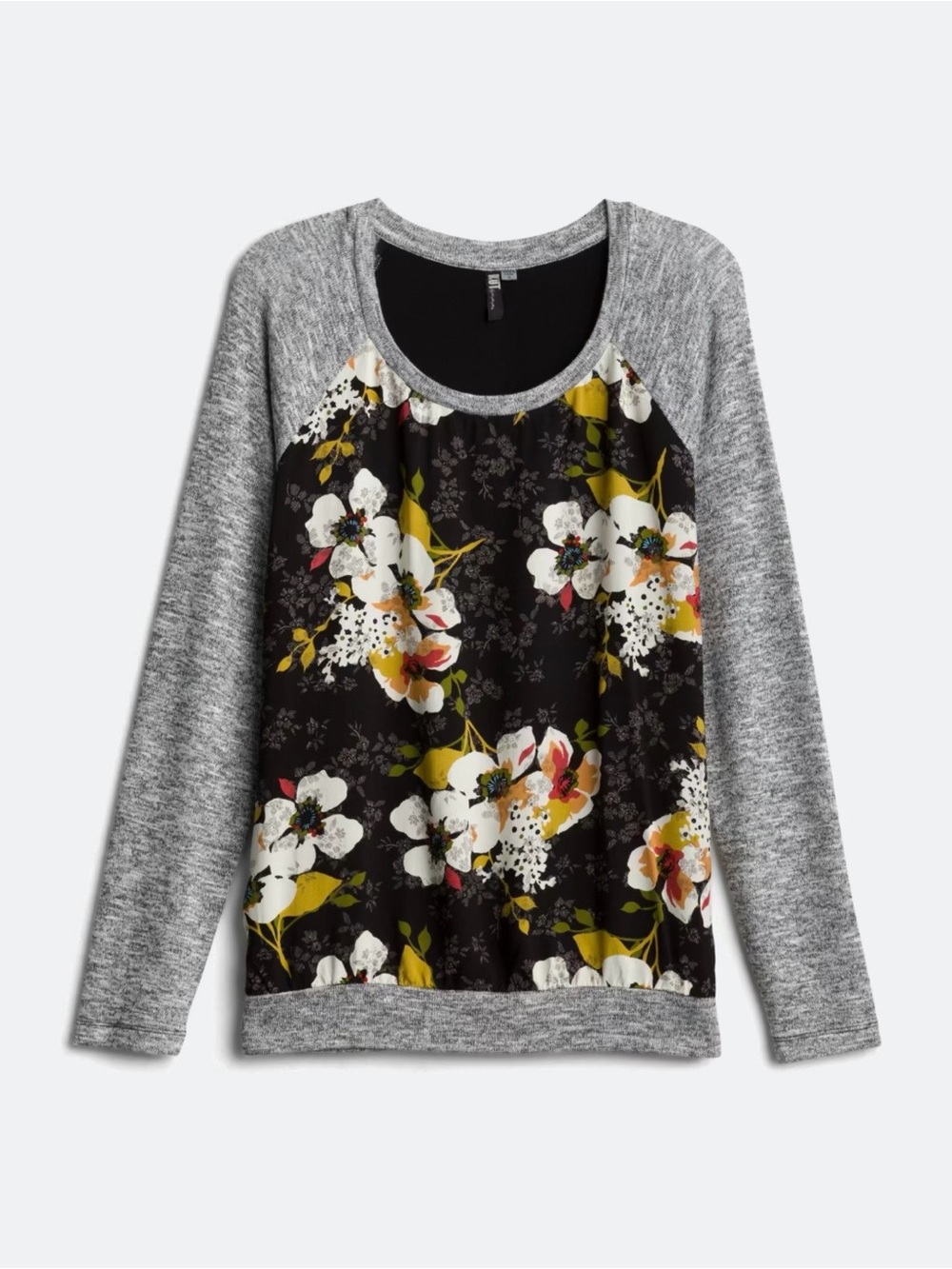 KUT FROM THE KLOTH Floral Raglan Long-Sleeve Benter Mixed Material Top